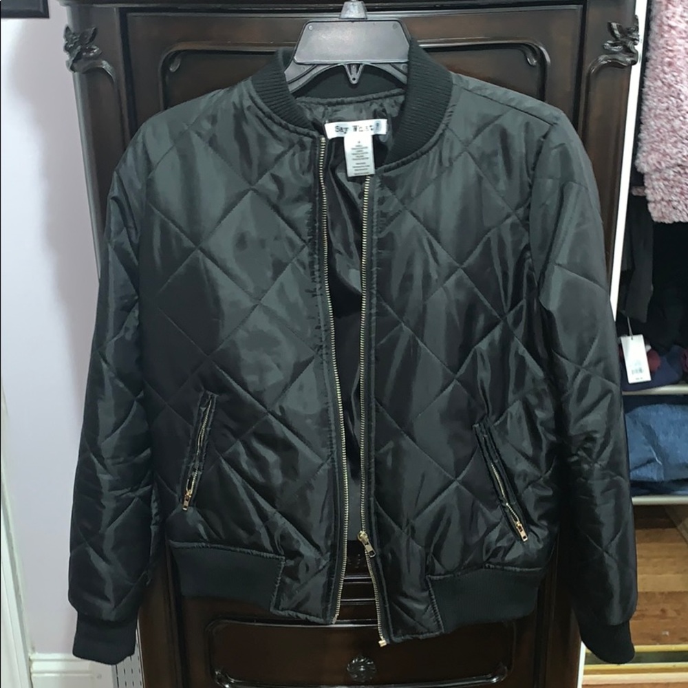 Black Quilted Bomber Jacket